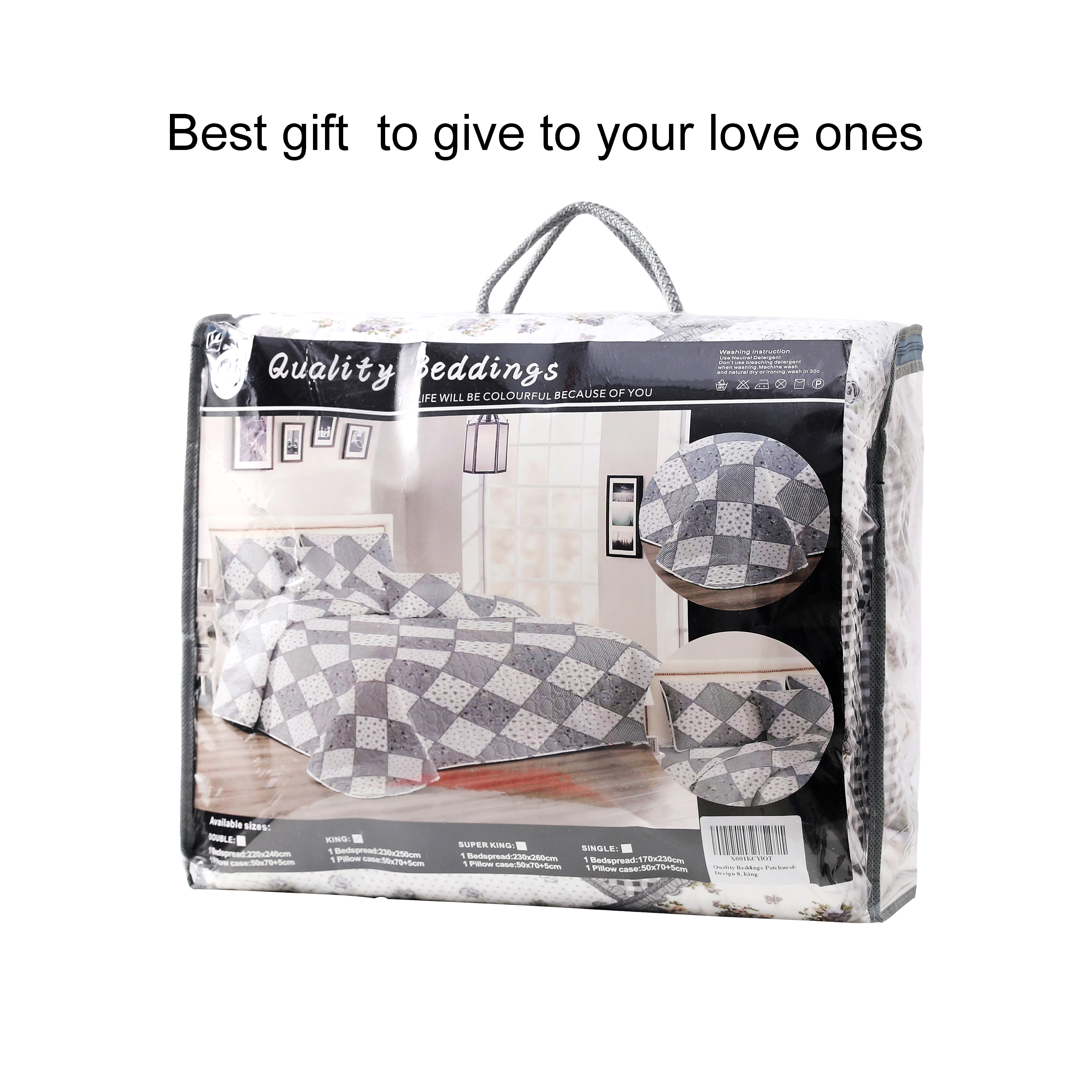 3 Piece Printed Patchwork Bedspread