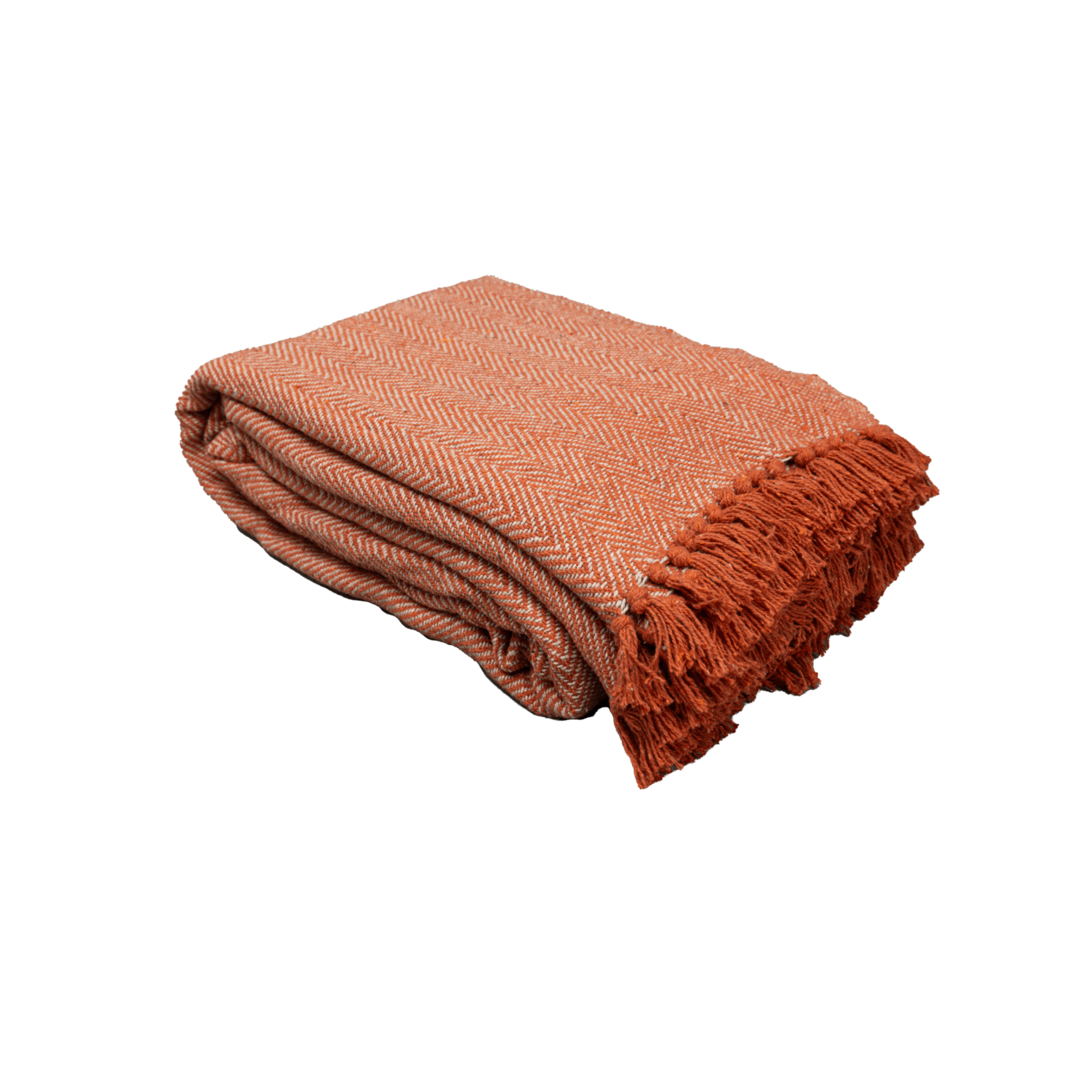 100% Cotton Throw Reversible Orange Blankets (Herringbone Pattern)