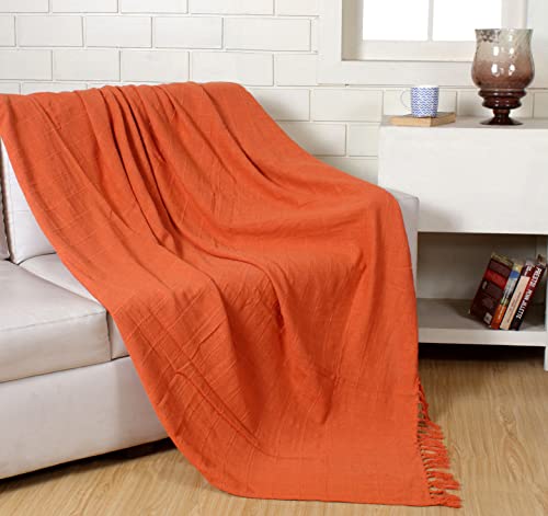 100% Cotton Throw Reversible Orange Blankets (Batten Pattern)