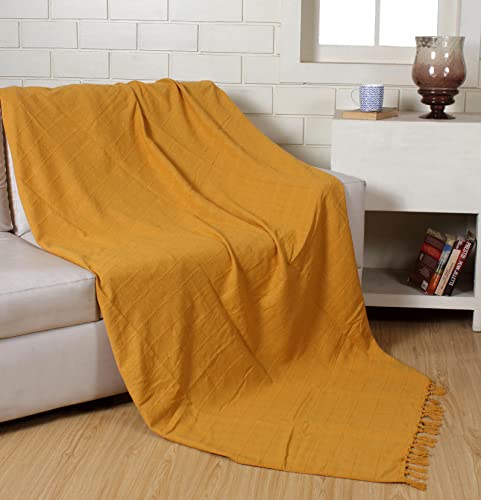 100% Cotton Throw Reversible Mustard Blankets (Batten Pattern)