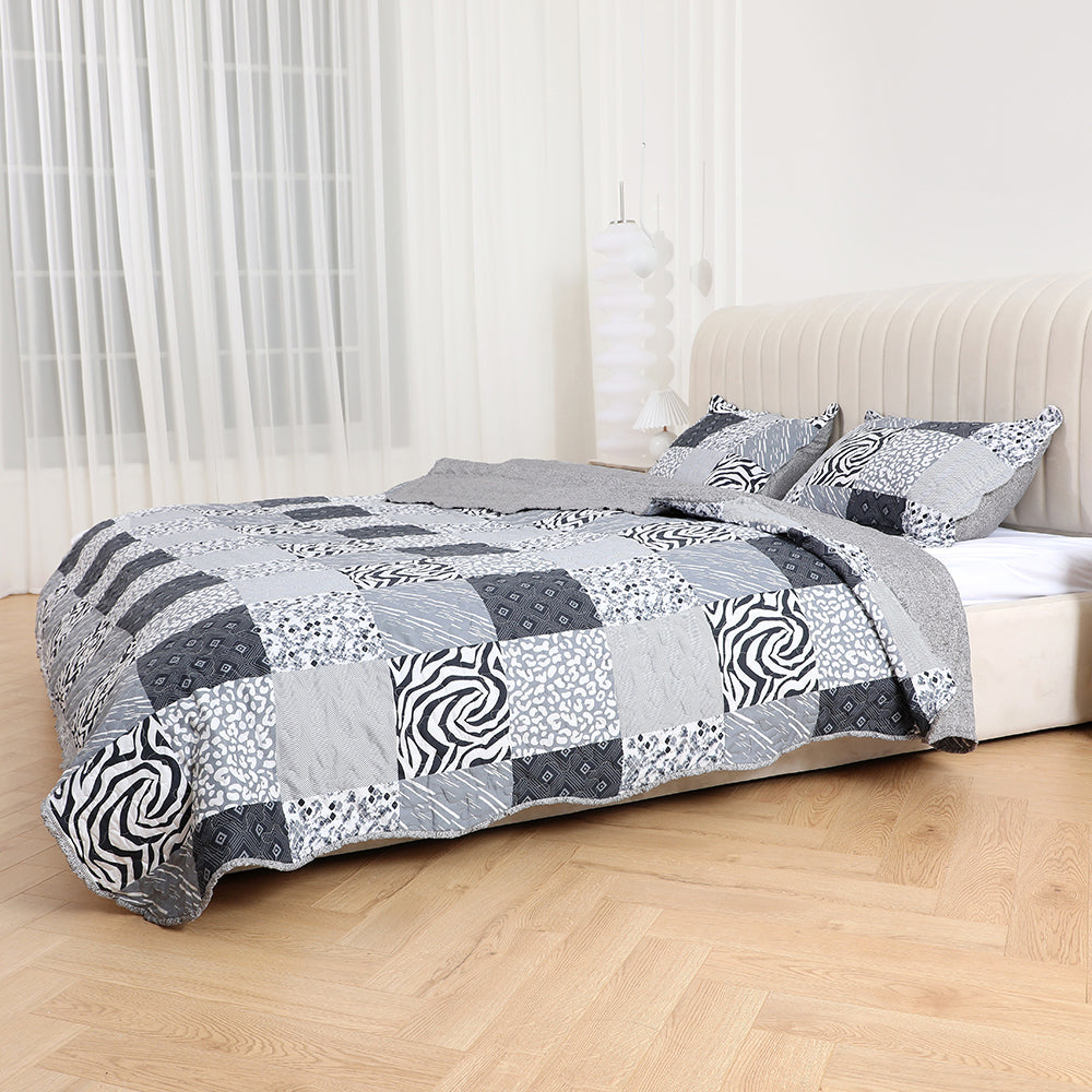 3 Piece Printed Patchwork Bedspread