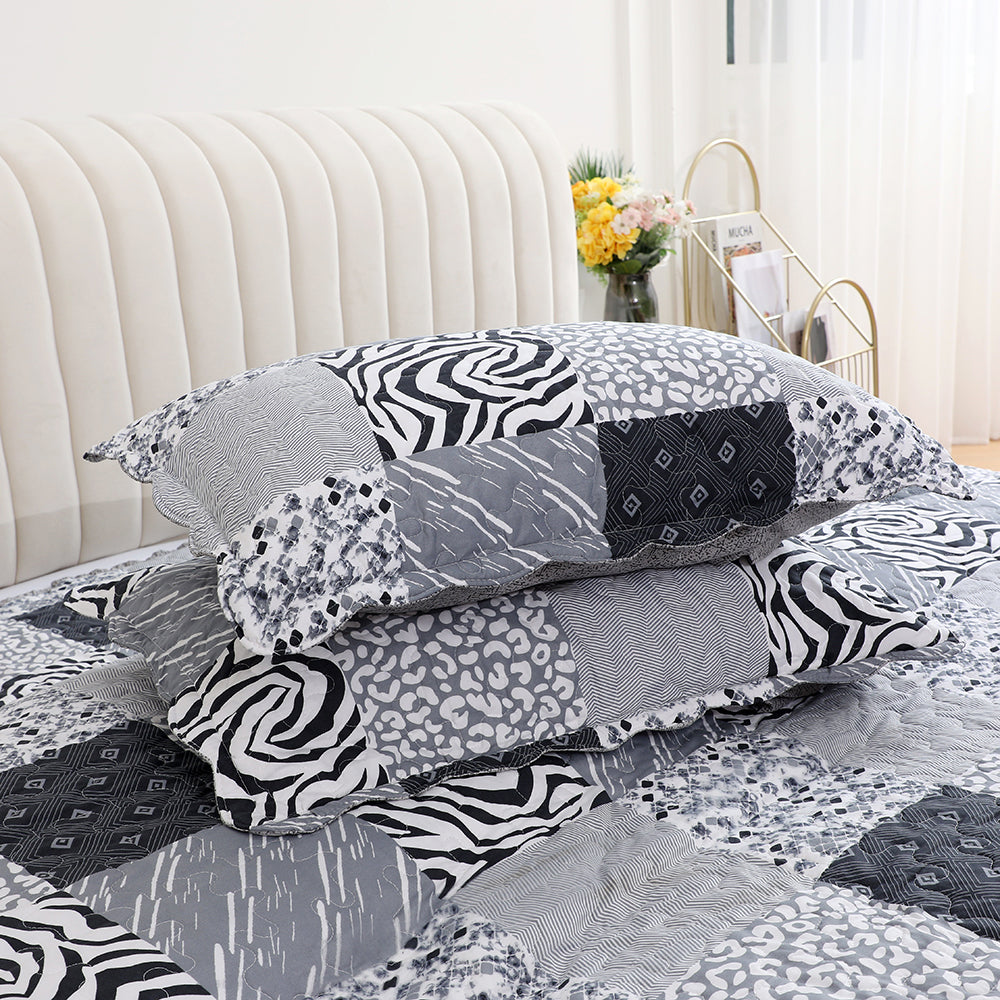 3 Piece Printed Patchwork Bedspread