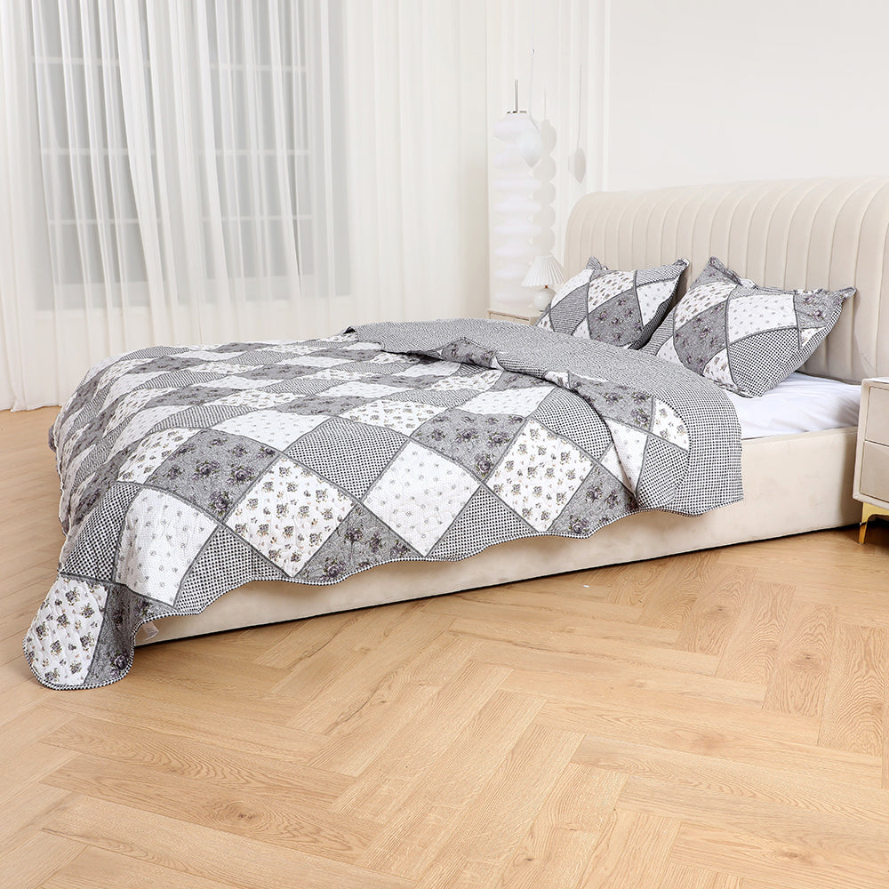 3 Piece Printed Patchwork Bedspread