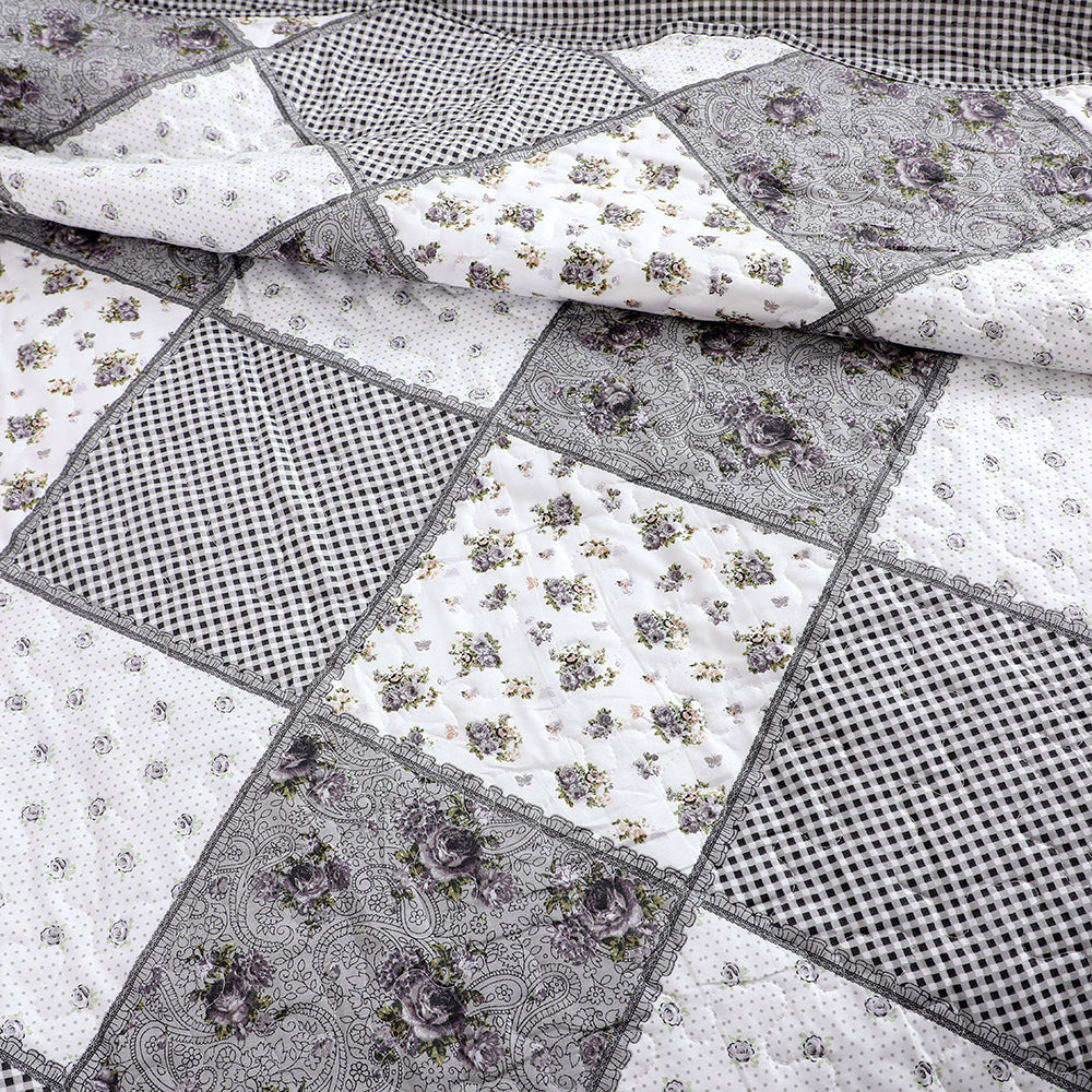 3 Piece Printed Patchwork Bedspread