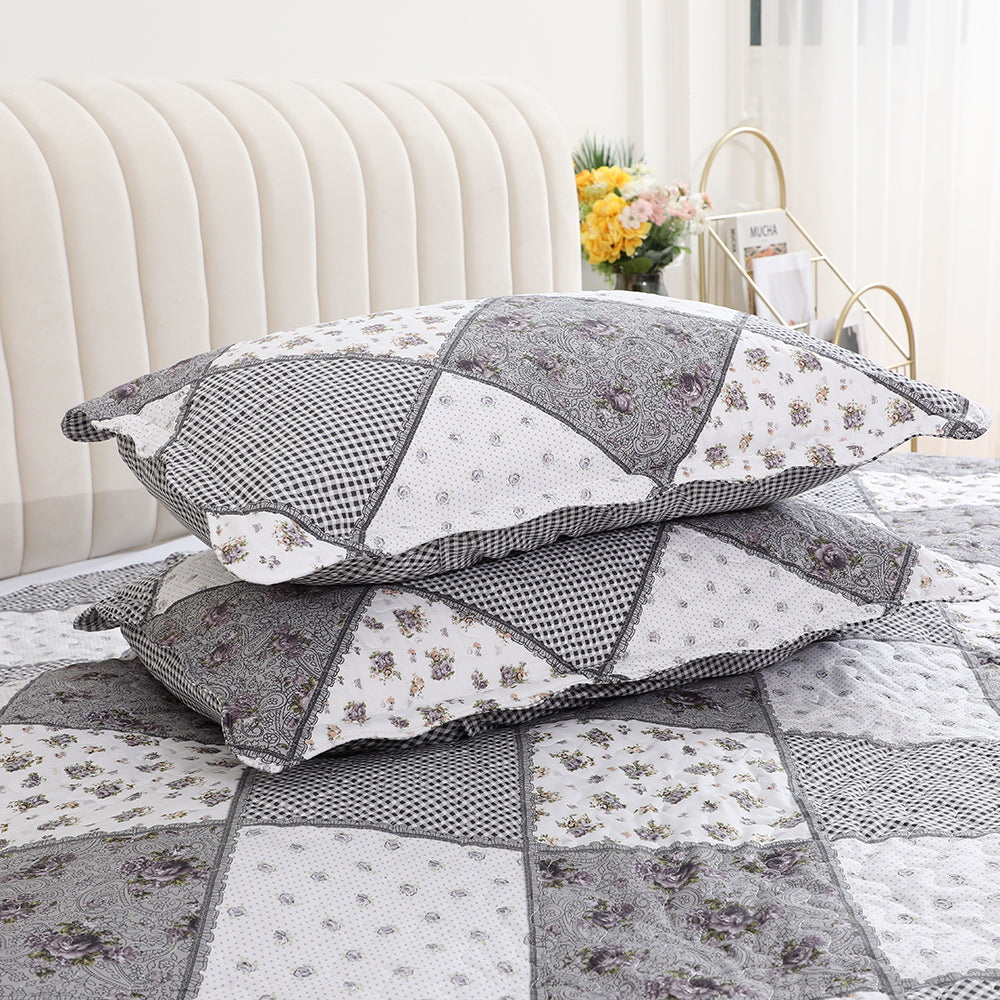 3 Piece Printed Patchwork Bedspread