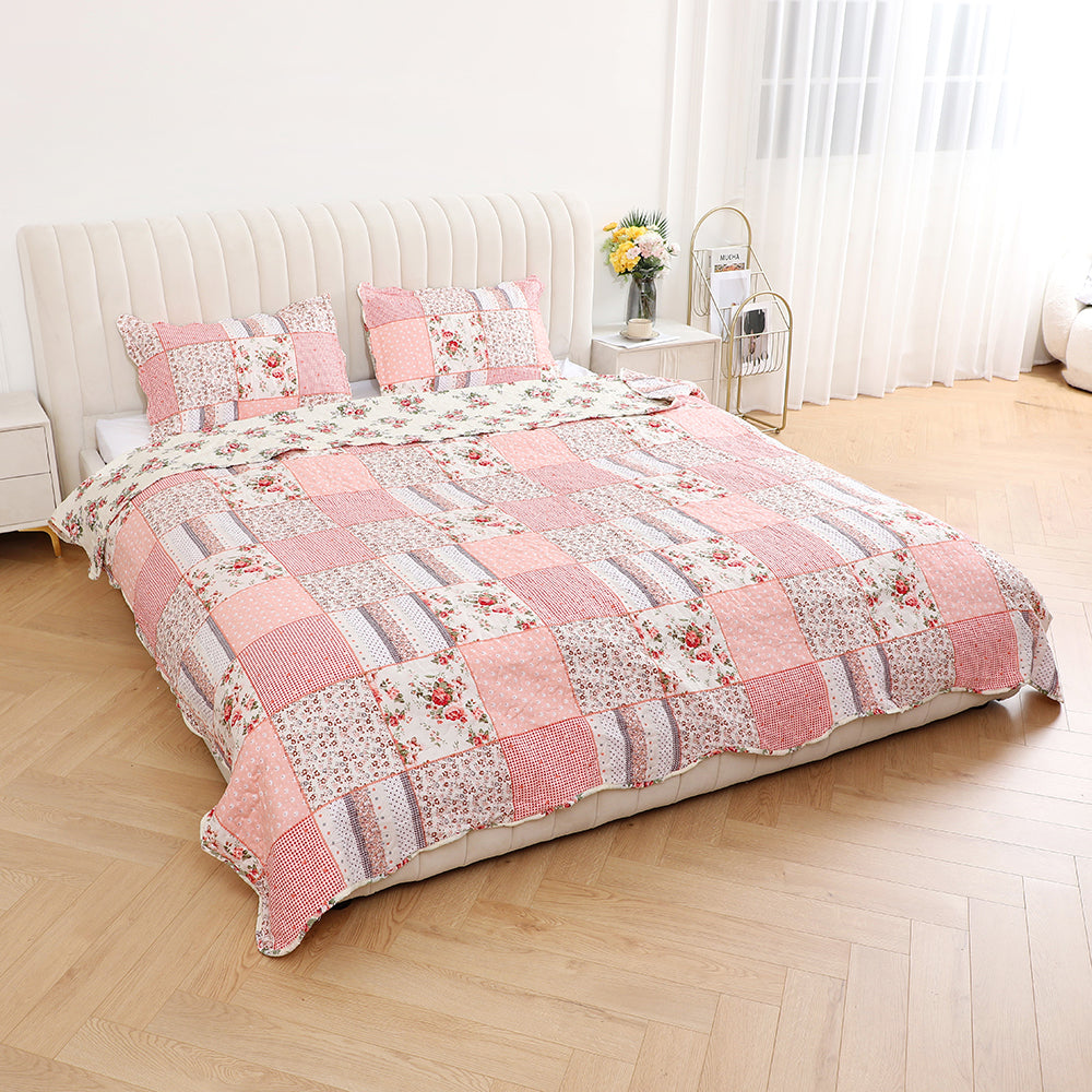 3 Piece Printed Patchwork Bedspread