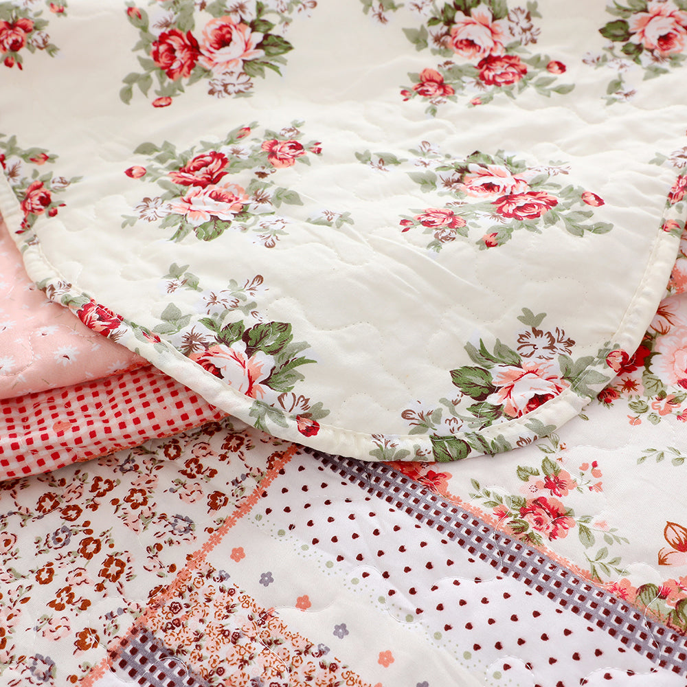 3 Piece Printed Patchwork Bedspread