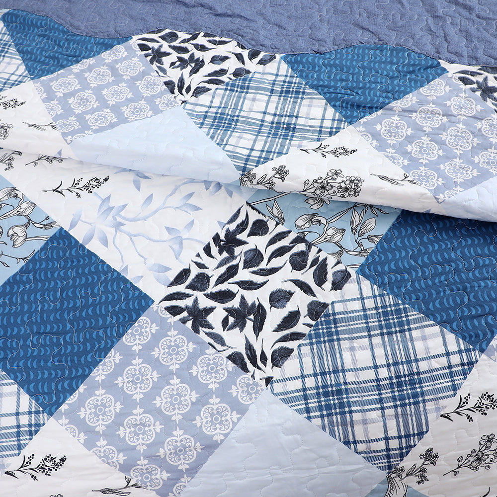 3 Piece Printed Patchwork Bedspread