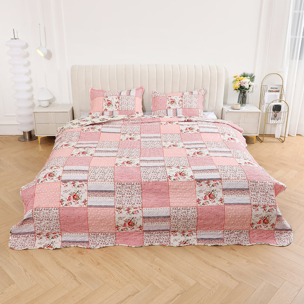 3 Piece Printed Patchwork Bedspread