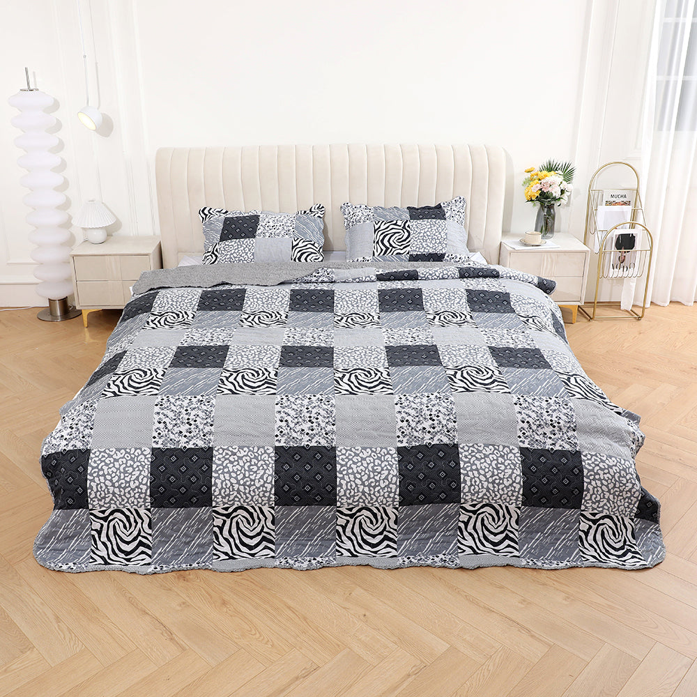 3 Piece Printed Patchwork Bedspread