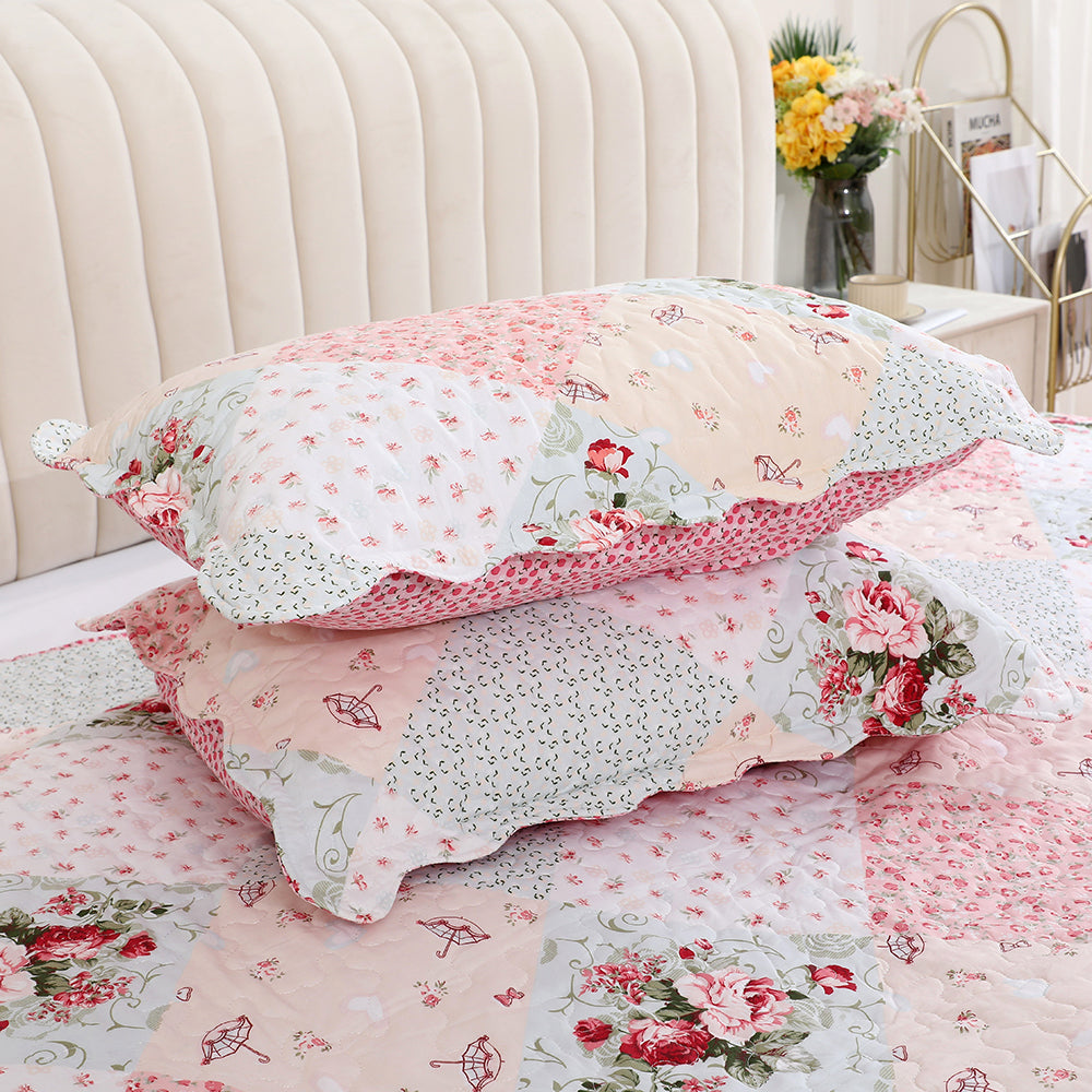 3 Piece Printed Patchwork Bedspread