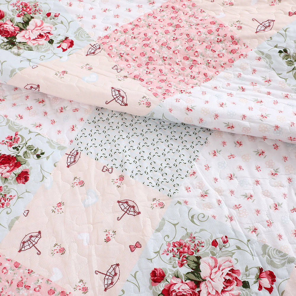 3 Piece Printed Patchwork Bedspread