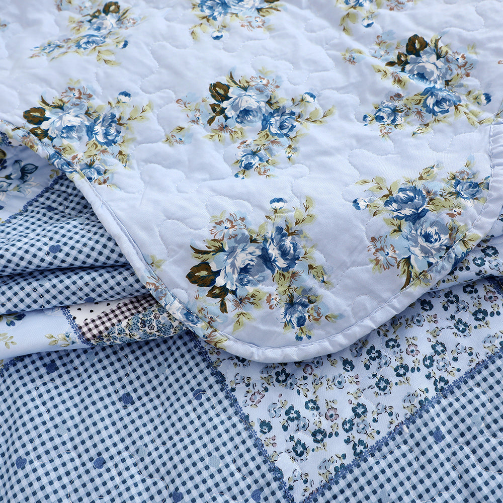 3 Piece Printed Patchwork Bedspread