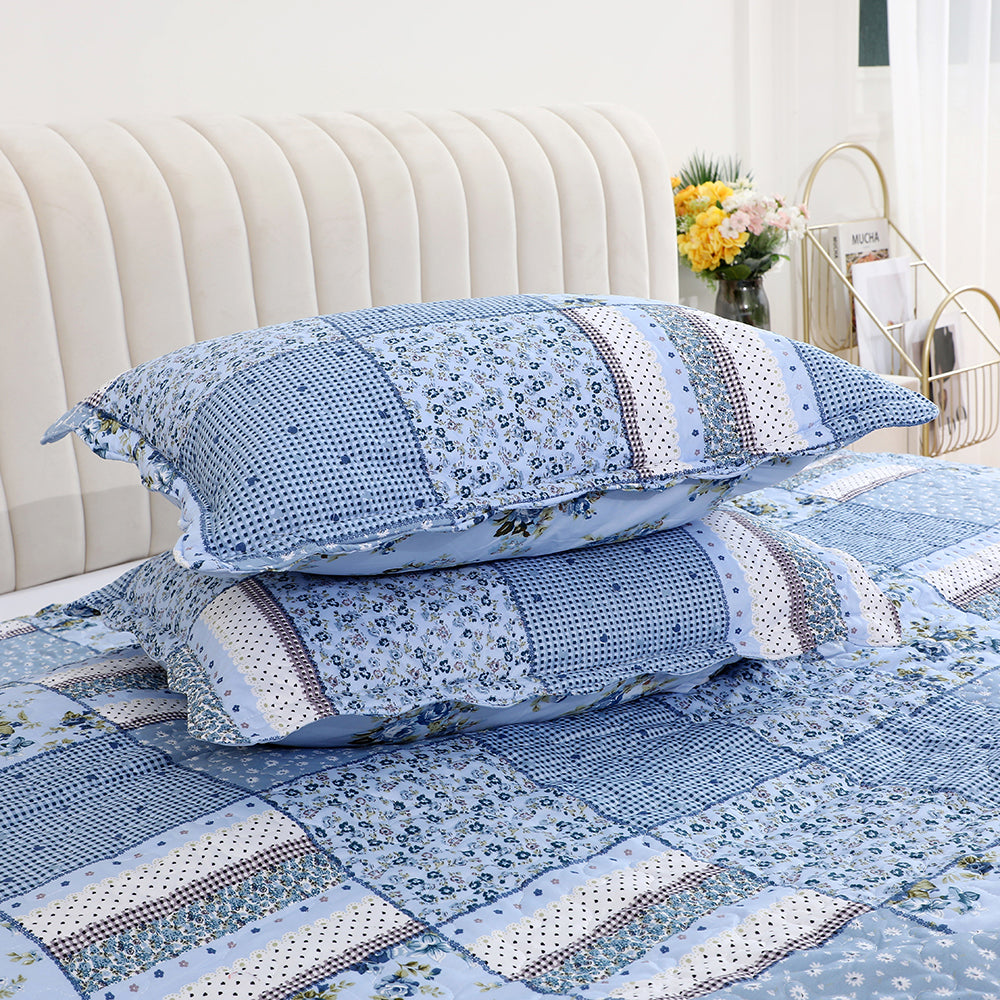 3 Piece Printed Patchwork Bedspread