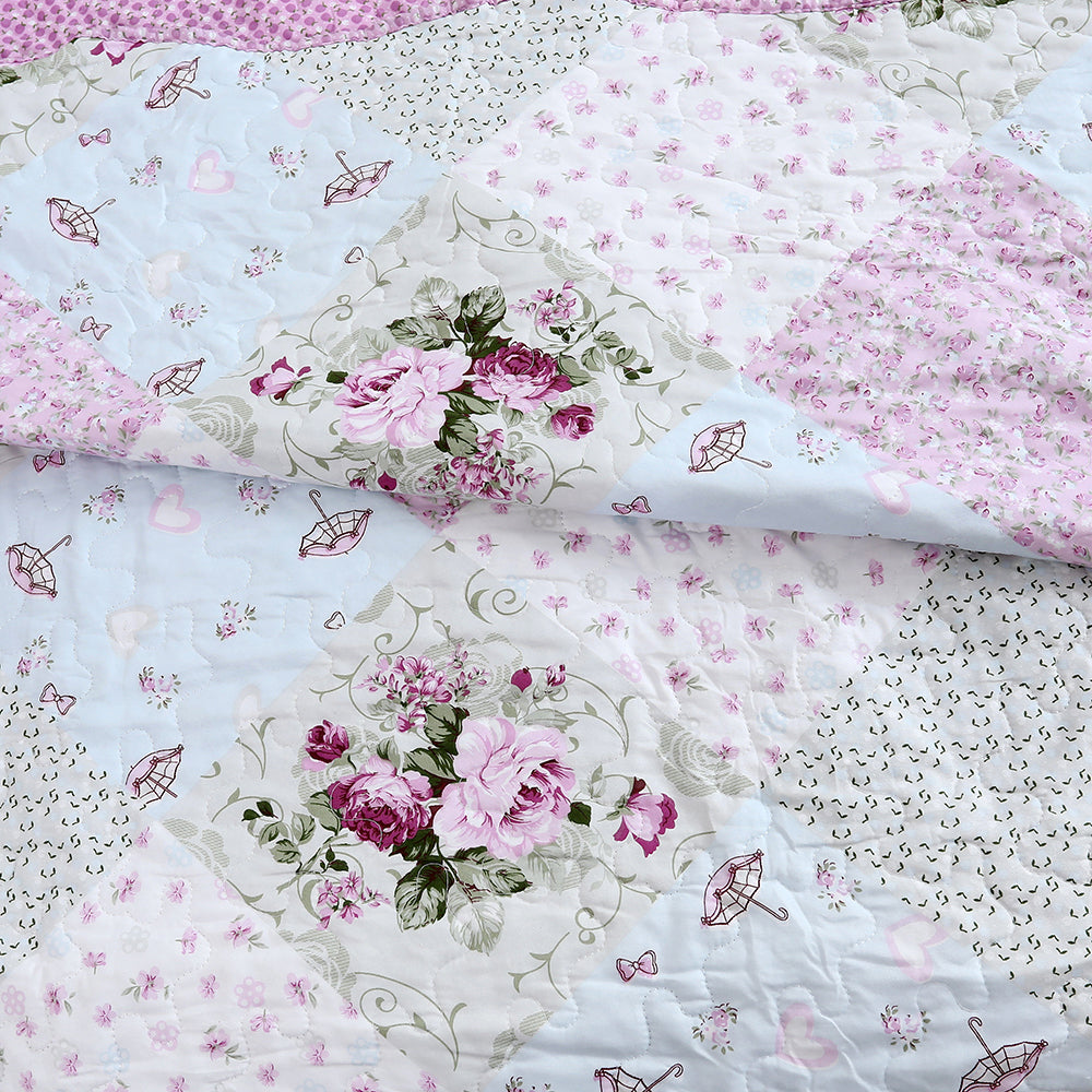 3 Piece Printed Patchwork Bedspread