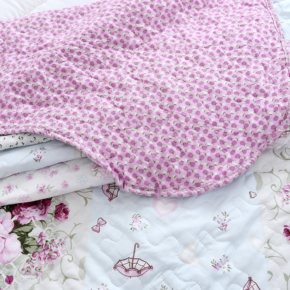 3 Piece Printed Patchwork Bedspread