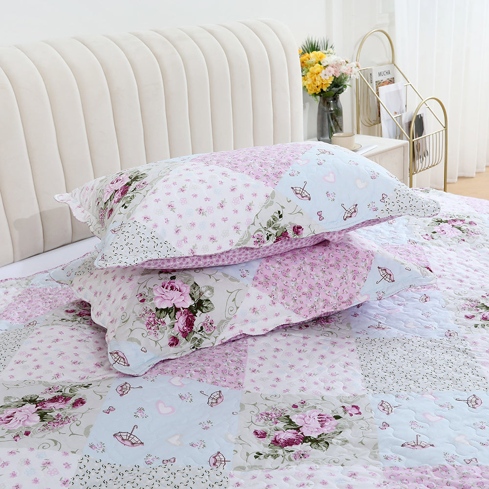 3 Piece Printed Patchwork Bedspread