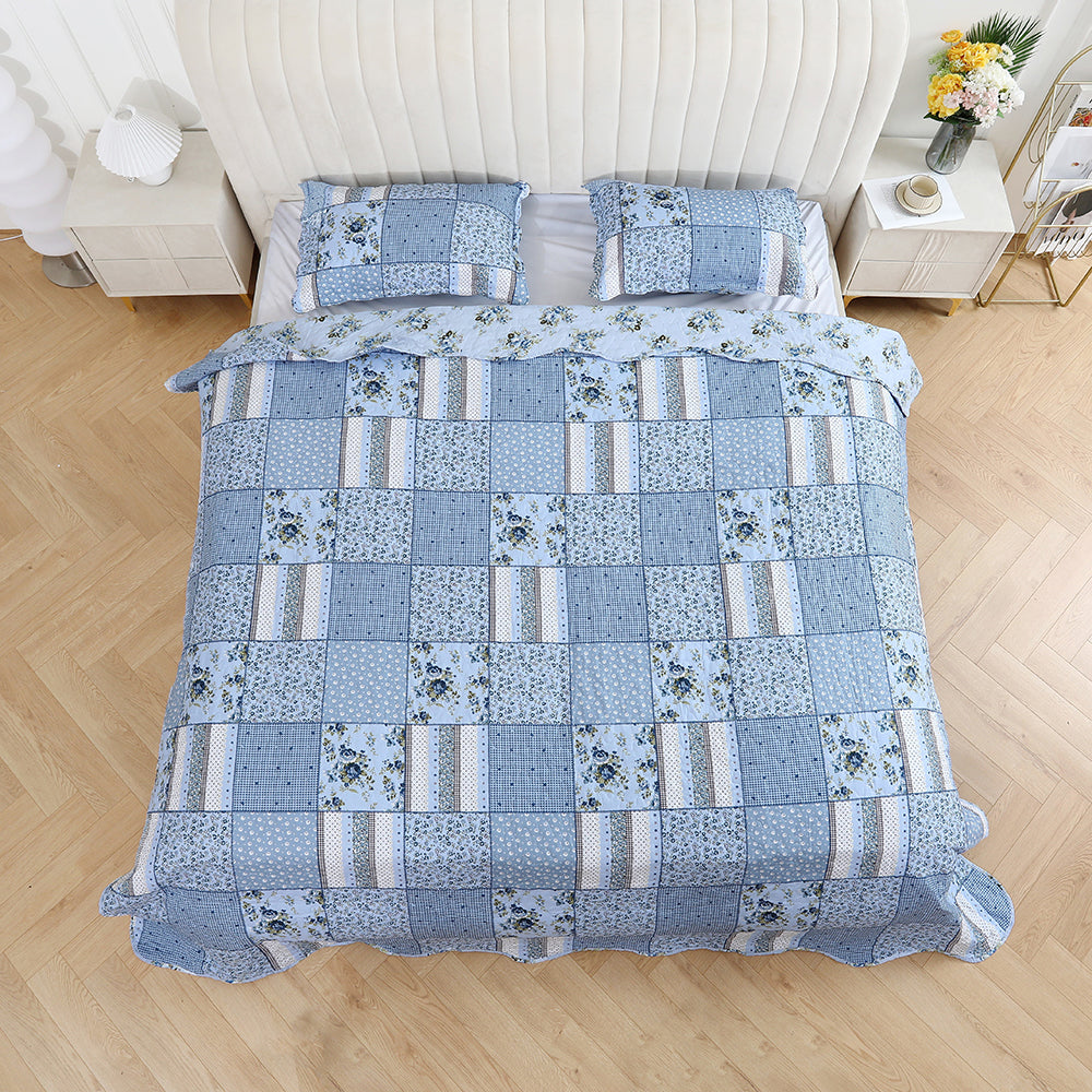 3 Piece Printed Patchwork Bedspread