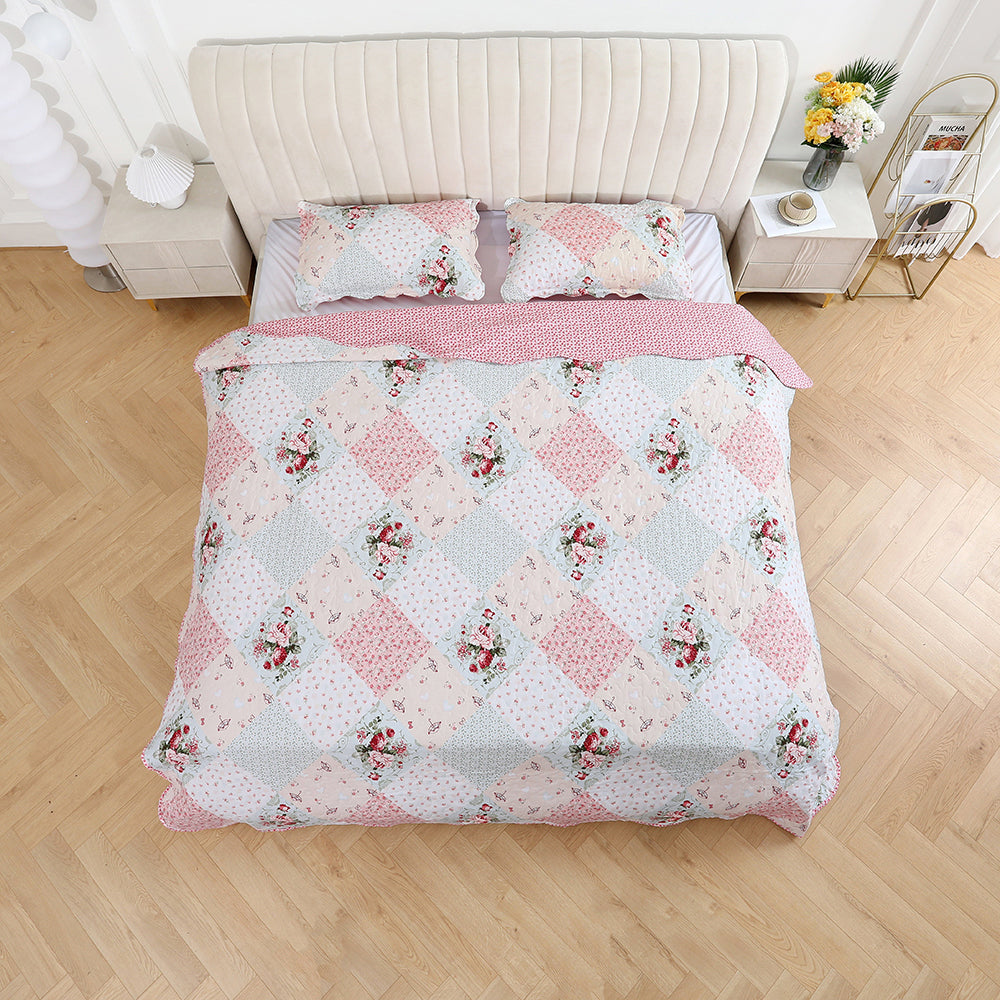 3 Piece Printed Patchwork Bedspread