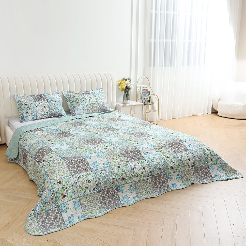 3 Piece Printed Patchwork Bedspread