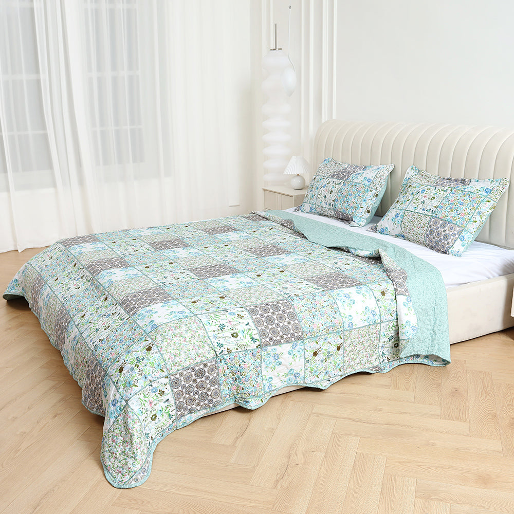 3 Piece Printed Patchwork Bedspread