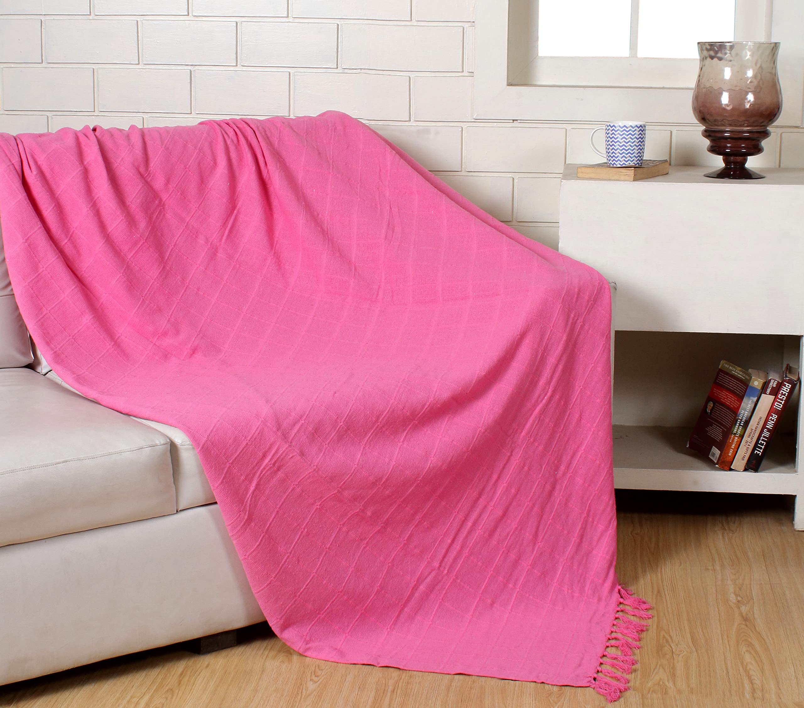 100% Cotton Throw Reversible Blush Pink Blankets (Batten Pattern)