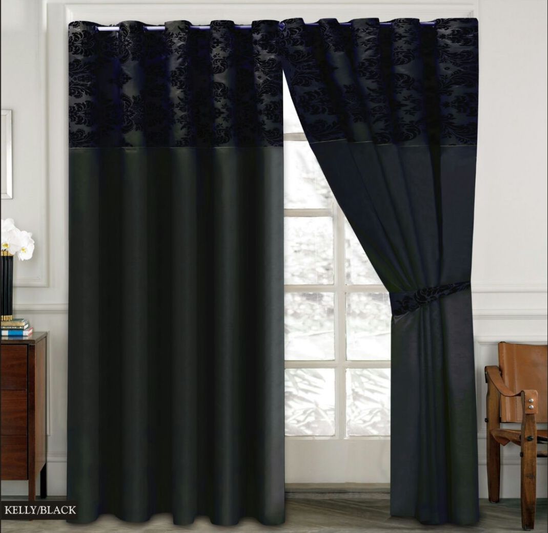 Damask Flock Pair Curtains