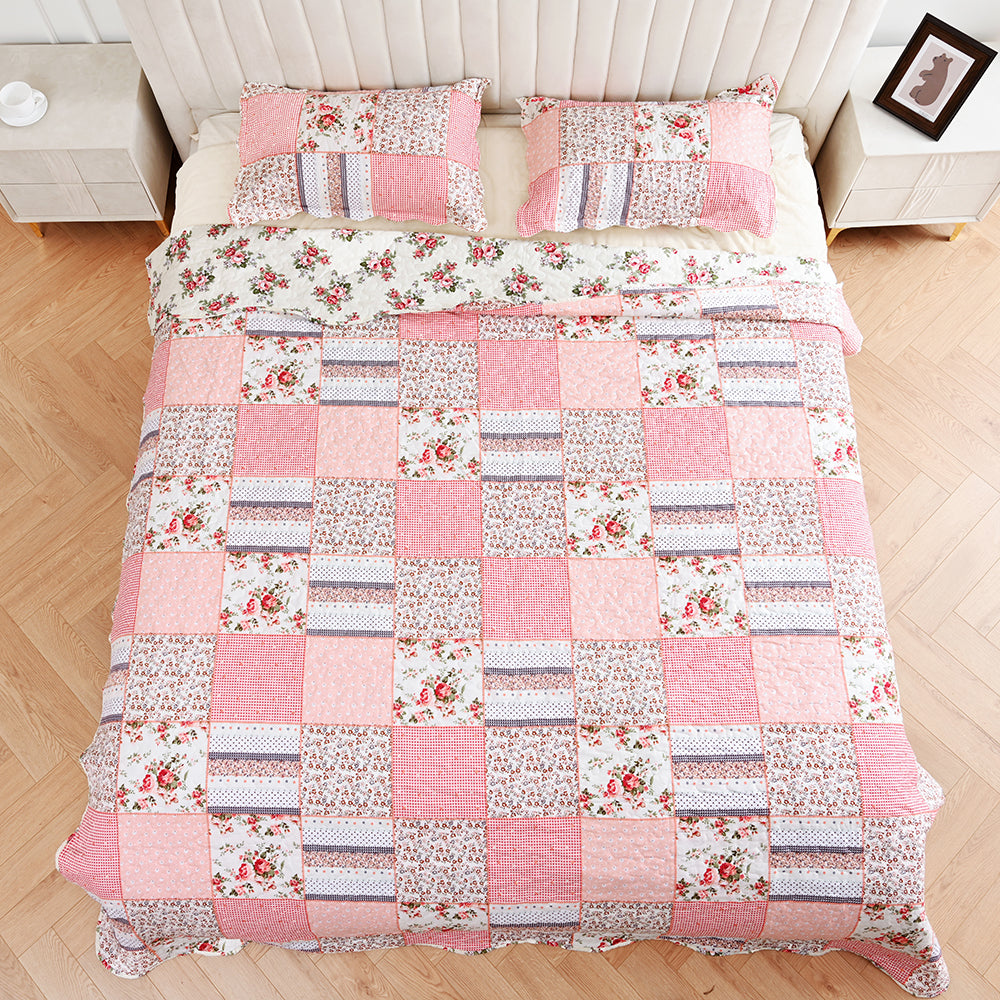 3 Piece Printed Patchwork Bedspread