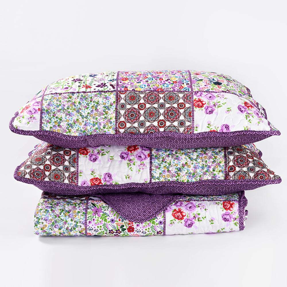 3 Piece Printed Patchwork Bedspread