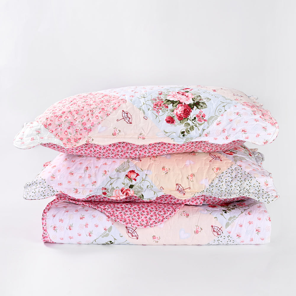 3 Piece Printed Patchwork Bedspread