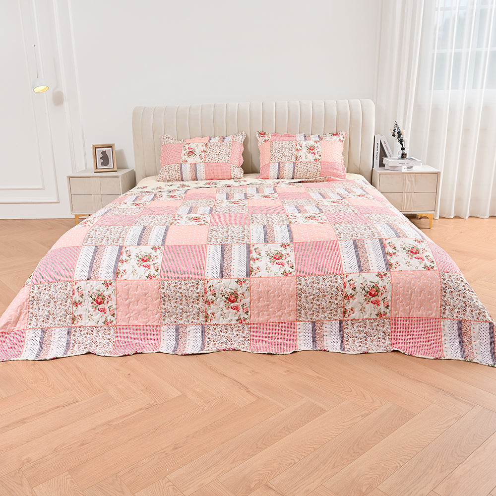 3 Piece Printed Patchwork Bedspread