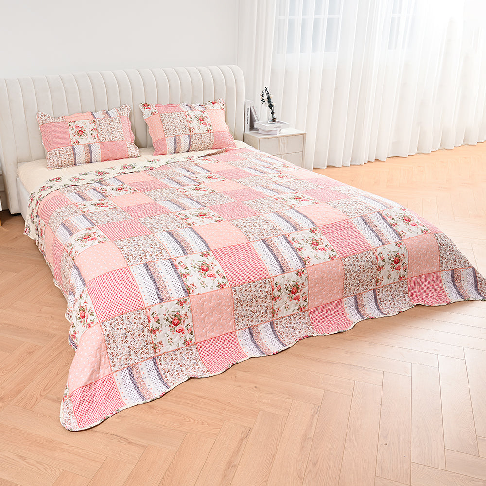 3 Piece Printed Patchwork Bedspread