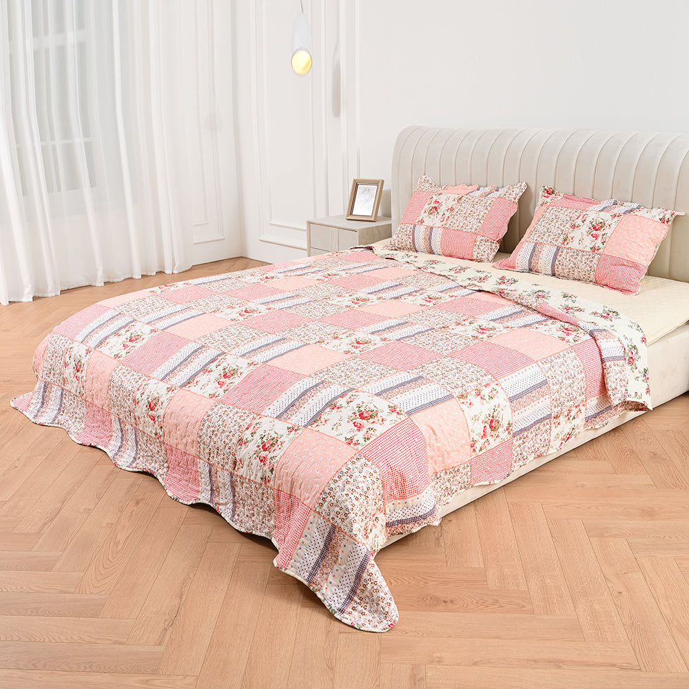 3 Piece Printed Patchwork Bedspread