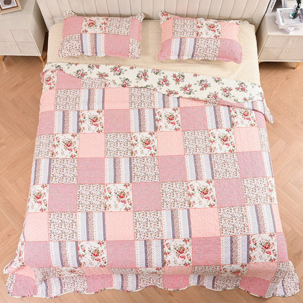 3 Piece Printed Patchwork Bedspread