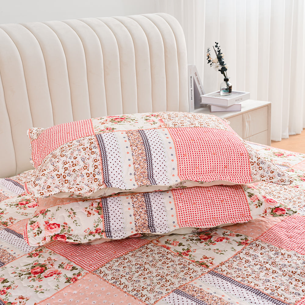 3 Piece Printed Patchwork Bedspread