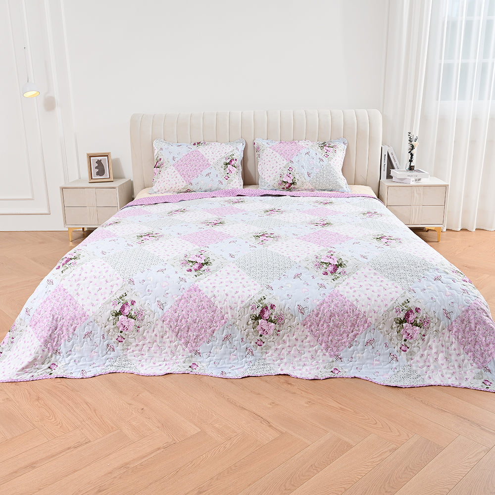 3 Piece Printed Patchwork Bedspread