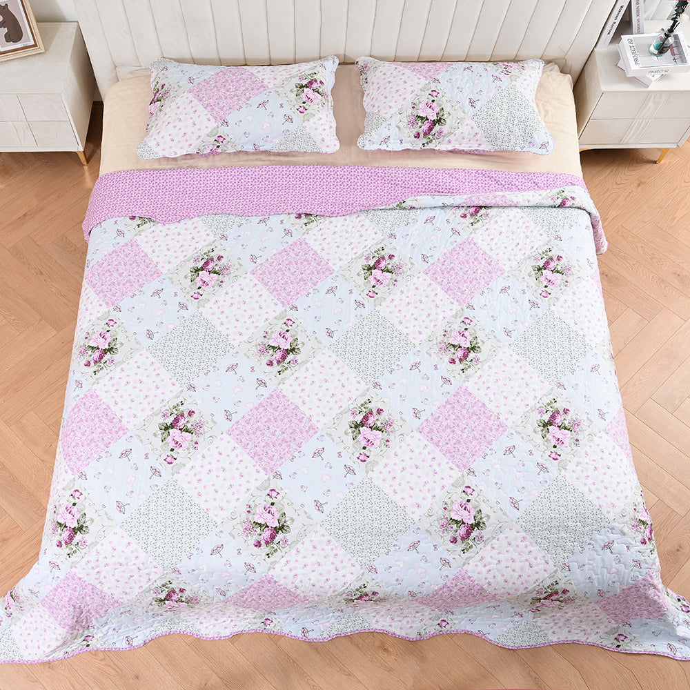 3 Piece Printed Patchwork Bedspread