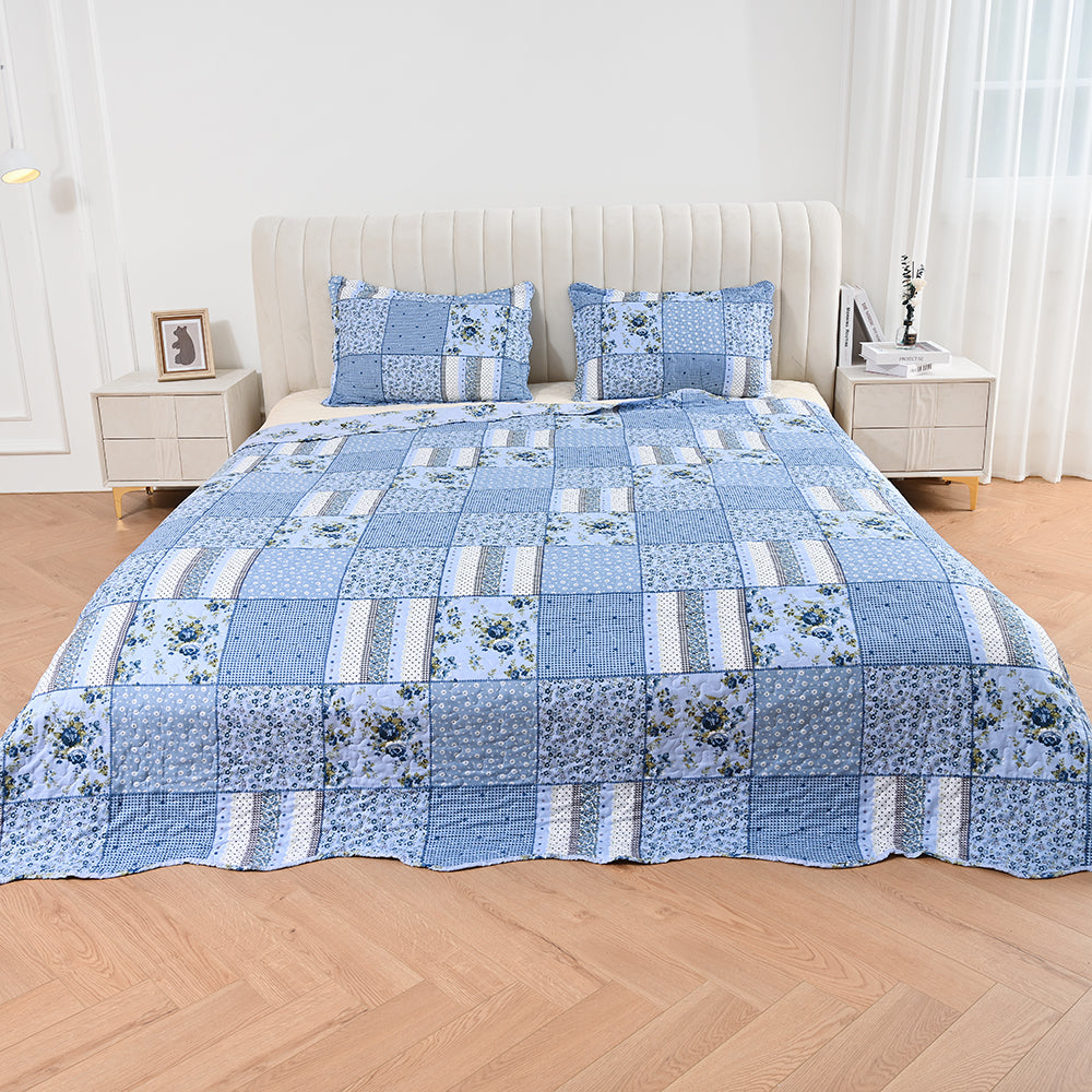 3 Piece Printed Patchwork Bedspread