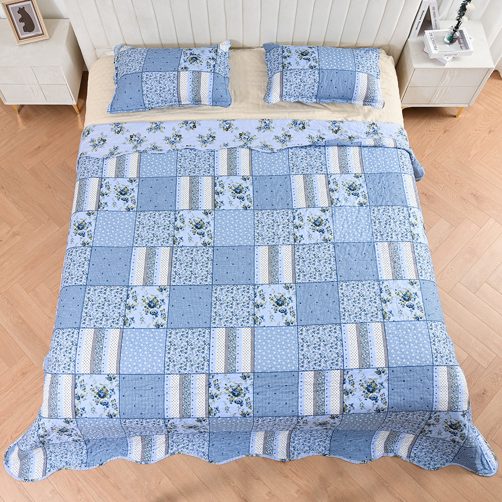 3 Piece Printed Patchwork Bedspread