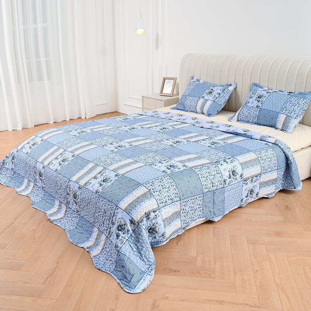 3 Piece Printed Patchwork Bedspread