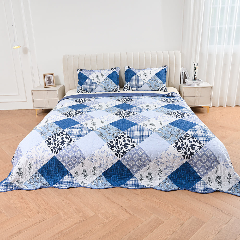 3 Piece Printed Patchwork Bedspread