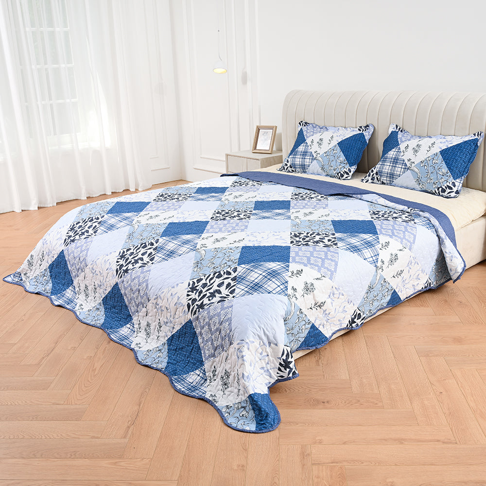 3 Piece Printed Patchwork Bedspread