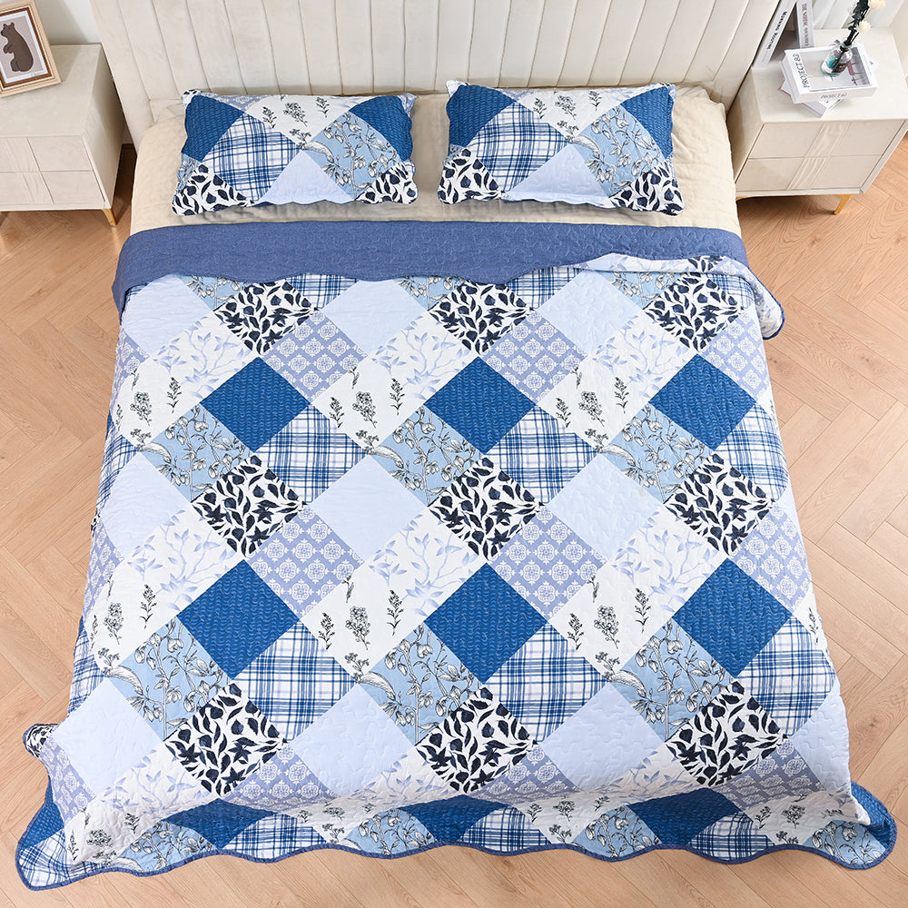 3 Piece Printed Patchwork Bedspread