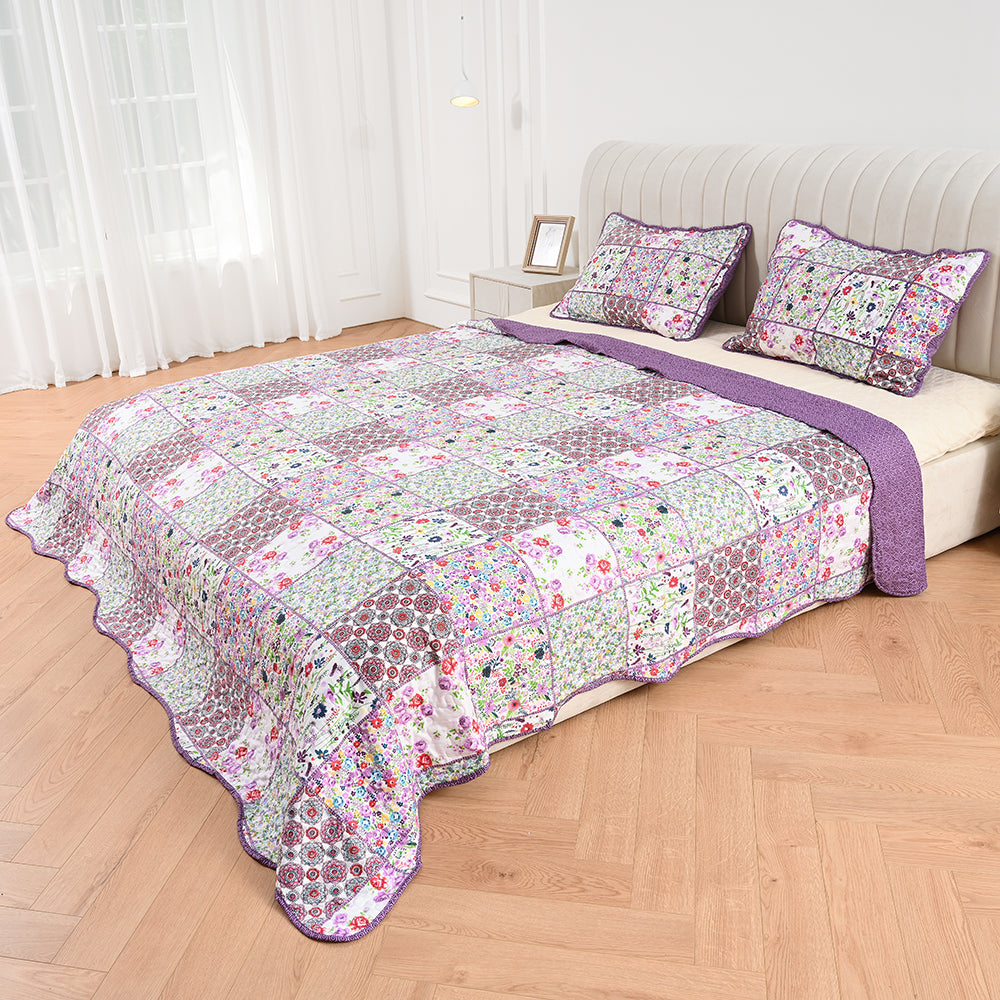 3 Piece Printed Patchwork Bedspread