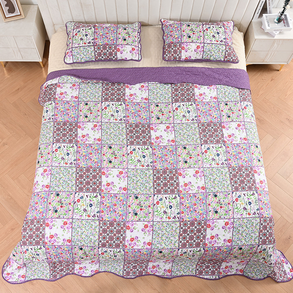 3 Piece Printed Patchwork Bedspread