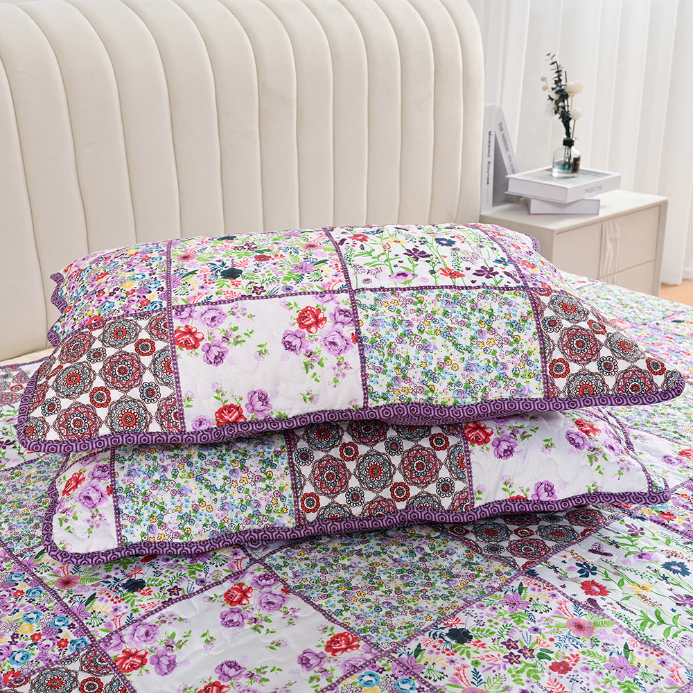 3 Piece Printed Patchwork Bedspread