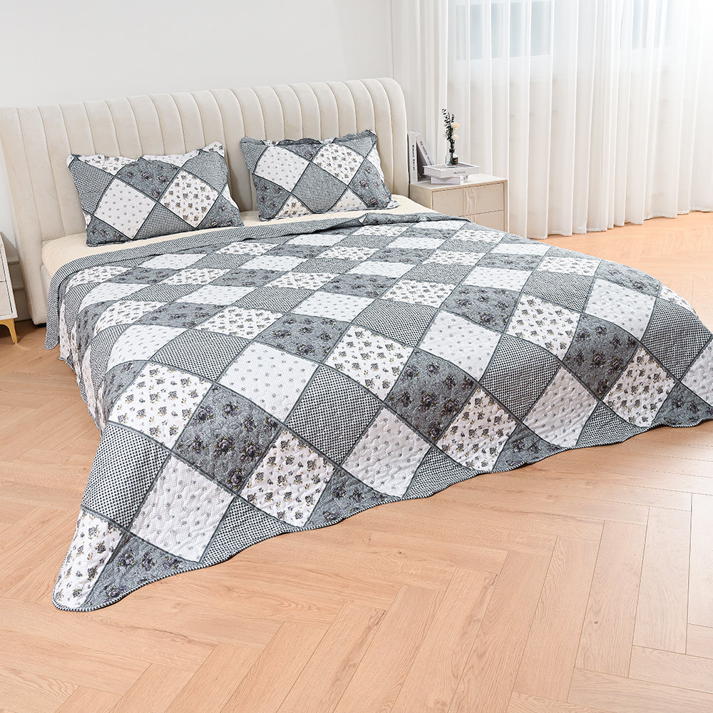 3 Piece Printed Patchwork Bedspread