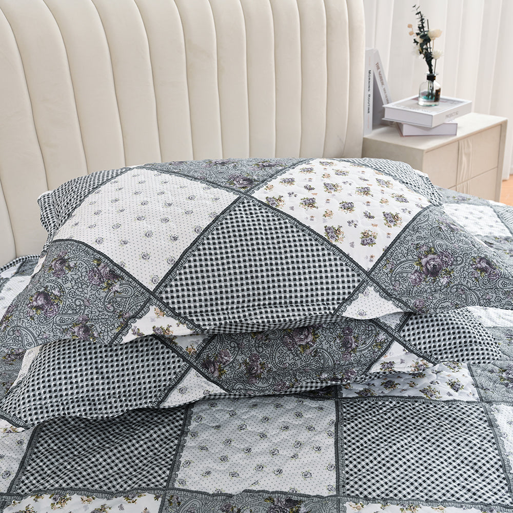 3 Piece Printed Patchwork Bedspread