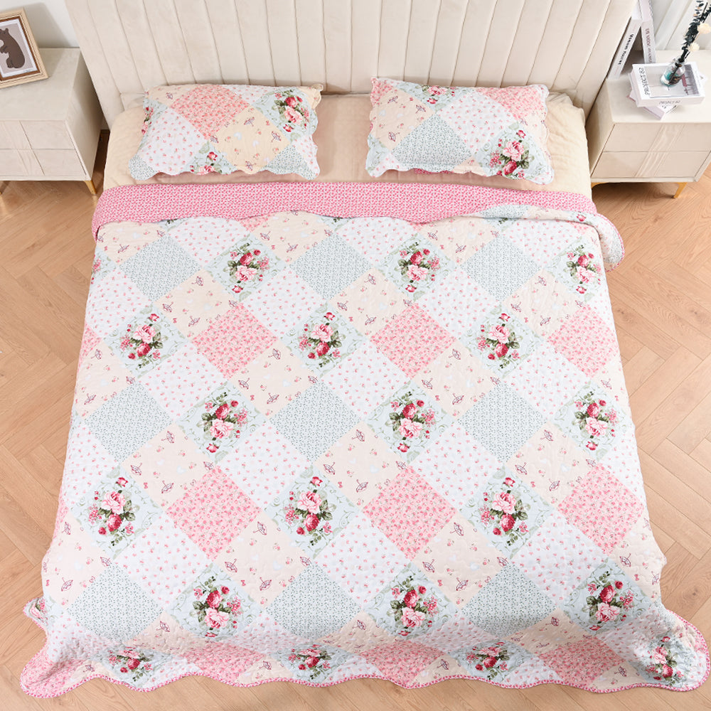 3 Piece Printed Patchwork Bedspread