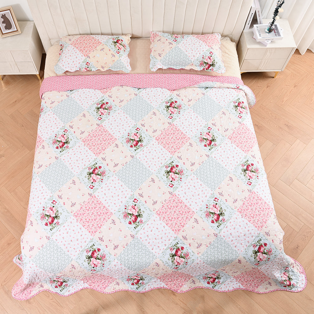 3 Piece Printed Patchwork Bedspread